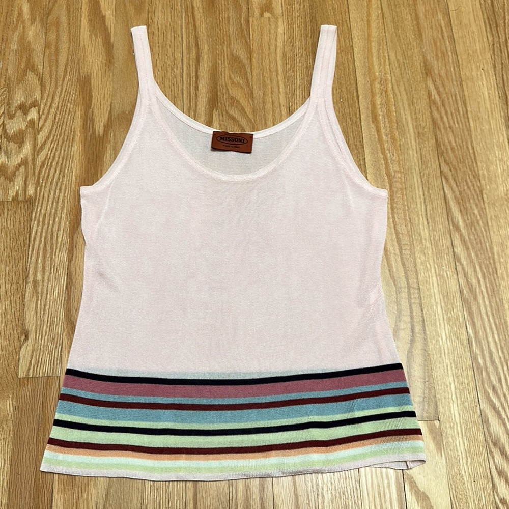 Missoni pink tank with stripes.